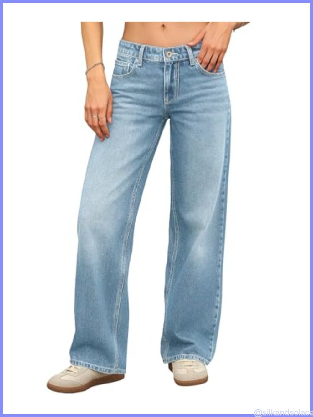 Women's Low Rise Baggy Jeans Stretchy Straight Leg Denim Pants